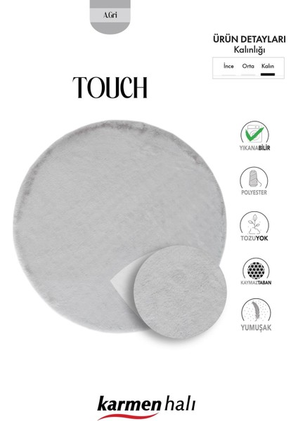 Post Touch TH001G Antrasit Halı Post Peluş Kürk Halı Yuvarlak Daire