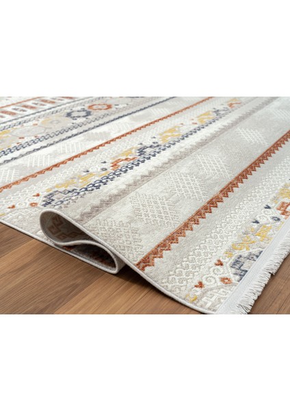 Lotus 8565 Gri Halı Renkli Kilim Desenli Modern Ince Akrilik Tozuaz Salon Halısı Yatak Odası Koridor