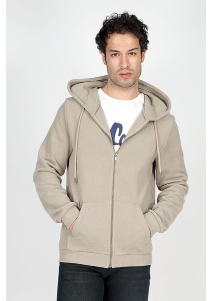 Ruth Erkek Kapüşonlu Fermuarlı Sweatshirt Vizon