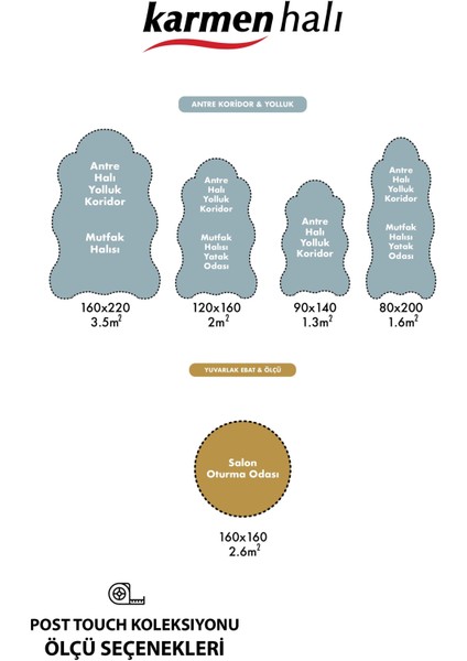Karmen Halı Post Touch TH001D Antrasit Halı Post Peluş Kürk Halı Yuvarlak Daire