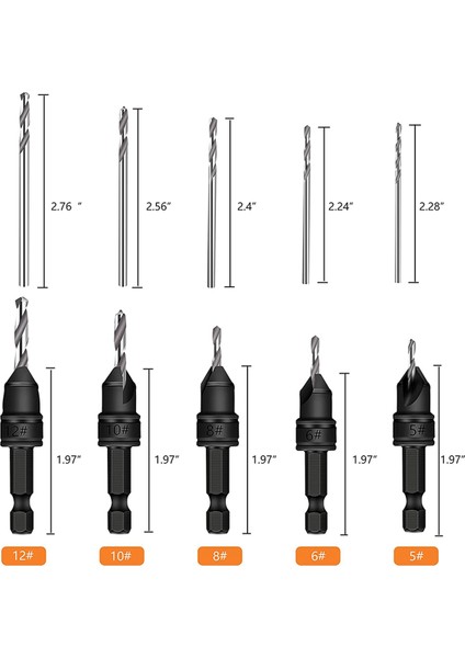 5 Parçalı 3/8 Inç Hızlı Değiştirilebilir 82° Pah Ayarlanabilir Matkap Uçları Seti, Hss Ahşap Matkap Uçları Lavabo Deliği Delme Alet Seti (Yurt Dışından)