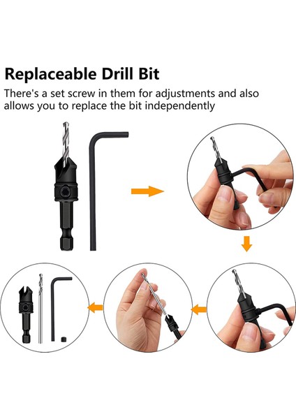 5 Parçalı 3/8 Inç Hızlı Değiştirilebilir 82° Pah Ayarlanabilir Matkap Uçları Seti, Hss Ahşap Matkap Uçları Lavabo Deliği Delme Alet Seti (Yurt Dışından)