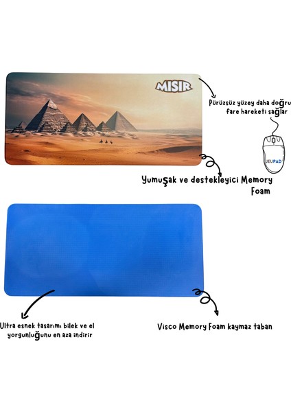 Büyük Boy Mısır Piramitleri Baskılı Memory Foam Kaymaz Taban Mouse Pad Mouse