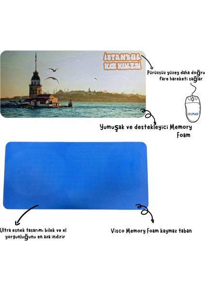Büyük Boy Kız Kulesi Baskılı Memory Foam Kaymaz Taban Mouse Pad