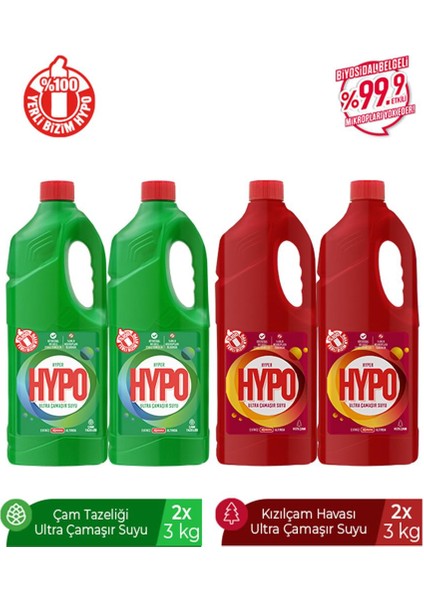 Hyper Hypo Ultra Çamaşır Suyu 2 Çam ve 2 Kızılçam 3 kg x 4 Adet