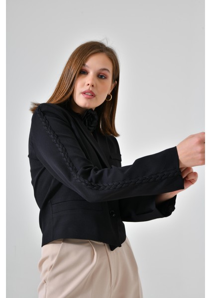 Siyah Kol Detaylı Regular Blazer Ceket modelleri