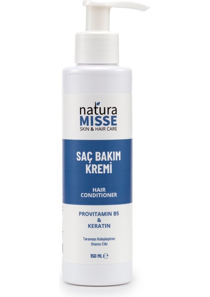 NaturaMisse Doğal Saç Bakım Kremi 150 Ml Keratin- Provitamin B5 Canlandırıcı- Yumuşatıcı Bakım- Parlak Saçlar