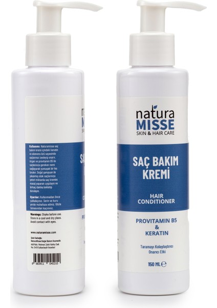 NaturaMisse Doğal Saç Bakım Kremi 150 Ml Keratin- Provitamin B5 Canlandırıcı- Yumuşatıcı Bakım- Parlak Saçlar