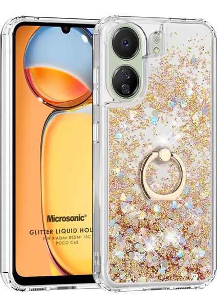 Xiaomi Poco C65 Kılıf Glitter Liquid Holder Gold