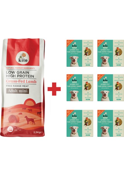 Yetişkin Mini Irk Köpek Maması 2.5 kg + Levrek Etli Kito Fresh x 6