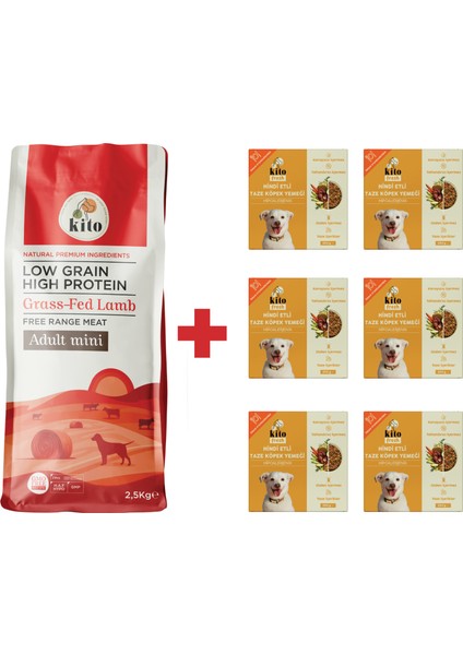 Yetişkin Mini Irk Köpek Maması 2.5 kg + Hindi Etli Kito Fresh x 6