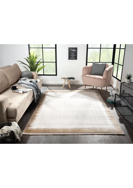 Merit MR001S Toprak Rengi Gold Kenar Çerçeveli Ince Yumuşak Akrilik Tozuaz Modern Salon Halısı fiyatları