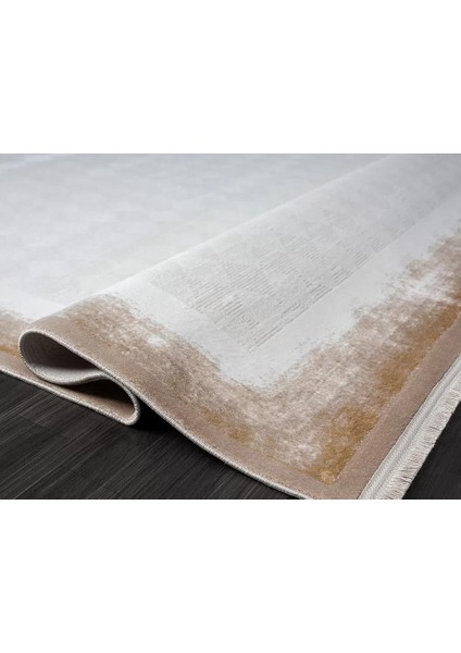 Merit MR001S Toprak Rengi Gold Kenar Çerçeveli Ince Yumuşak Akrilik Tozuaz Modern Salon Halısı fırsatları