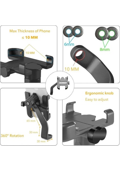 Metal Ayna Bağlantılı Motosiklet Scooter Telefon Tutucu 360° Dönen Motosiklet Cep Telefonu Tutucu