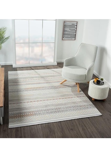 Lotus 8571 Gri Renkli Kilim Desenli Modern Ince Akrilik Tozuaz Salon Oturma Odası Halısı