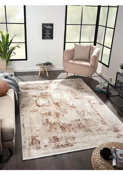 Merit MR003K Krem Kiremit Detaylı Ince Yumuşak Akrilik Tozuaz Modern Halı Salon Yatak Odası Halısı modelleri