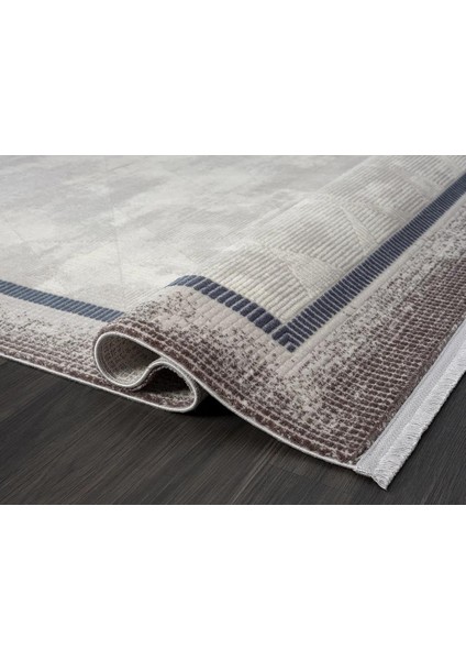 Dark DK012M Gri Lacivert Kenar Çerçeveli Geometrik Detaylı Akrilik Tozuaz Modern Salon Halısı