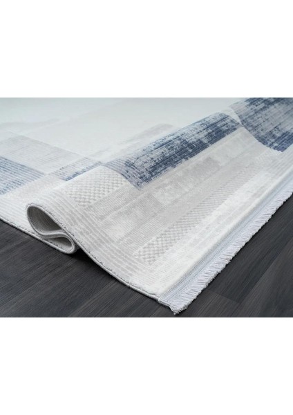 Dark DK014M Gri Mavi Geometrik Detaylı Akrilik Tozuaz Salon Yatak Odası Halısı Halısı Koridor