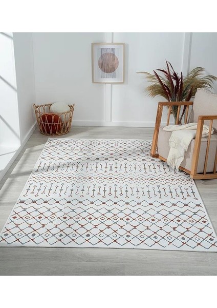 Lenda LD002A Gri Kilim Renkli Detaylı Ince Kaymaz Taban Makinada Yıkanabilir Salon Halı