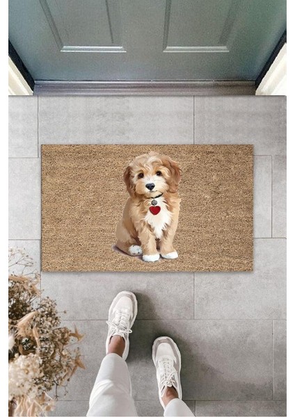 Kahverengi Kapı Önü Paspası Sevimli Köpekcik Desen K-3208