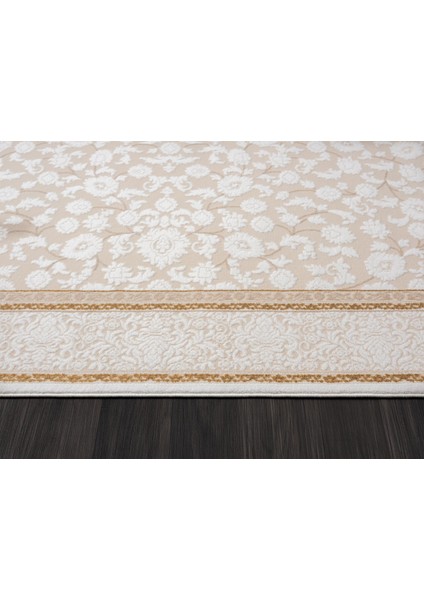 Elit EL003S Krem Gold Detaylı Çiçek Desenli Kenar Çerçeveli Ince Yumuşak Akrilik Tozuaz Modern Halı indirimleri