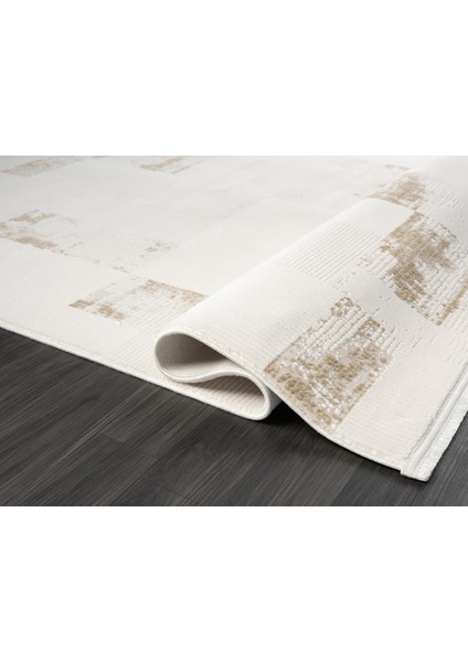 Truva TV035S Krem Rengi Gold Geometrik Detaylı Akrilik Yumuşak Modern Salon Halısı