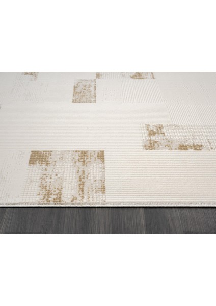 Truva TV035S Krem Rengi Gold Geometrik Detaylı Akrilik Yumuşak Modern Salon Halısı