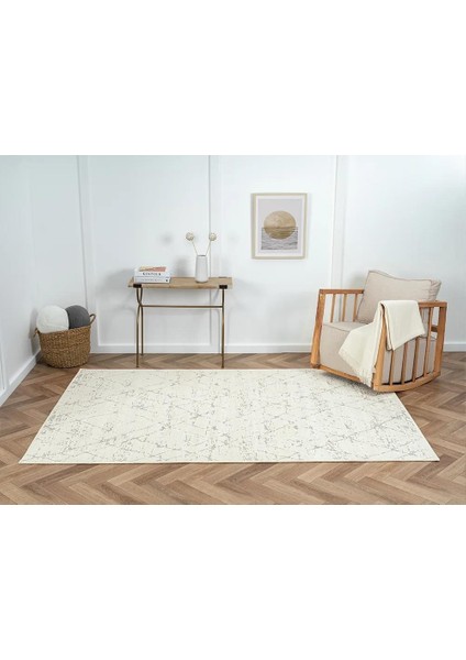 Lenda LD004A Gri Kilim Antrasit Detaylı Ince Kaymaz Taban Makinada Yıkanabilir Halı