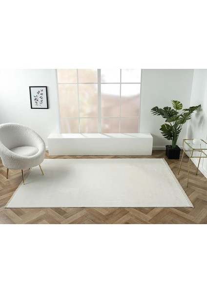 Elegance EG005A Beyaz Sedef Detaylı Modern Viskon Doğal Iplik Bambu Tozu Az Salon Halısı