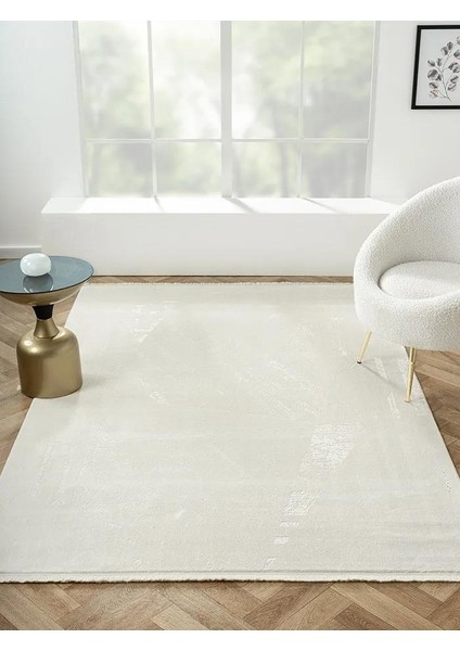Elegance EG005A Beyaz Sedef Detaylı Modern Viskon Doğal Iplik Bambu Tozu Az Salon Halısı