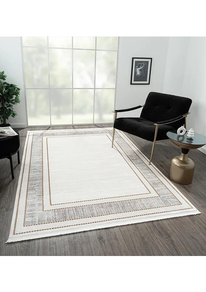 Elegance EG006A Gri Gold Detaylı Viskon Doğal Iplik Bambu Tozu Az Salon Yatak Odası Halısı