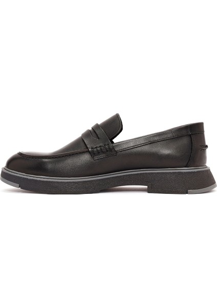 Erkek Siyah Deri Casual Loafer 24WFD688318