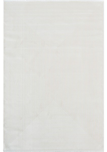 Merit MR009A Krem Geometrik Detaylı Ince Yumuşak Akrilik Modern Salon Oturma Odası Halısı