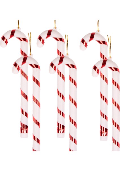 Yılbaşı Süsü Baston 6'lı Set Kırmızı-Beyaz 4X17 Cm.
