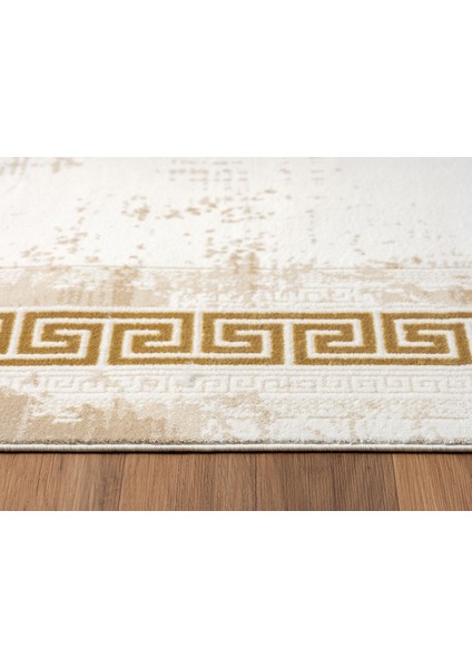 Merit MR2857 Krem Halı Gold Kenar Çerçeveli Ince Yumuşak Akrilik Modern Salon Halısı fırsatları