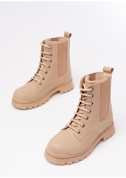 2051-298 Bej Düz Topuklu Bağcıklı Lastikli Günlük Kadın Bot indirimleri