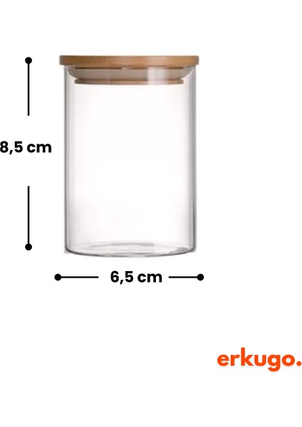 12 Adet Vakumlu Bambu Kapaklı Borosilikat Baharatlık, Saklama Kabı, Çerezlik (200 Ml) Jarpot