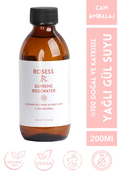 Gül Suyu Yağı Alınmamış Aydınlatıcı Arındırıcı Tonik %100 Doğal Ve Saf 200Ml
