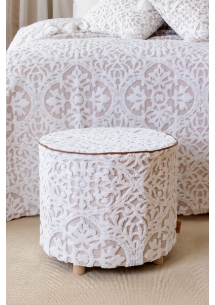 Yıkanabilir Kılıflı Puf Köşegen Iskandinav Bohem Punch Orta Sehpa Koltuk Tabure Motif Bej