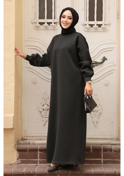Siyah Sweat Tesettür Elbise 23641S