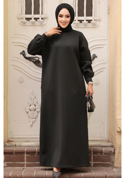 Siyah Sweat Tesettür Elbise 23641S