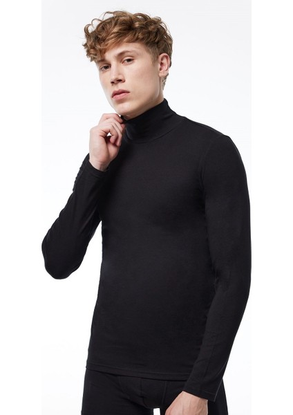 086 Erkek Modal Yarım Balıkçı Yaka Uzun Kol Likralı Body