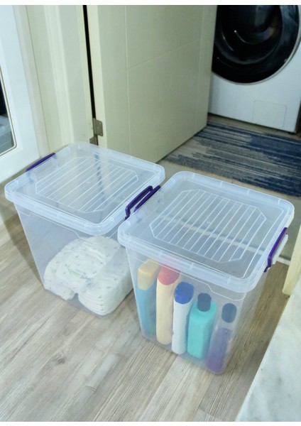 20 Litre 2 Adet Plastik Kilitli Kapaklı Dikey Derin Saklama Düzenleme ve Depolama Kutusu