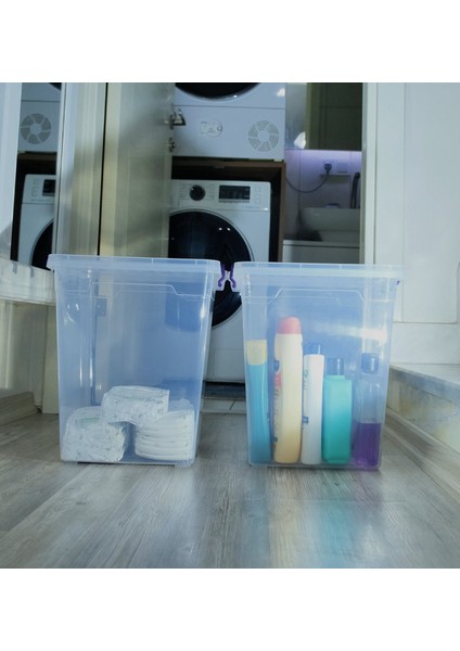 20 Litre 2 Adet Plastik Kilitli Kapaklı Dikey Derin Saklama Düzenleme ve Depolama Kutusu