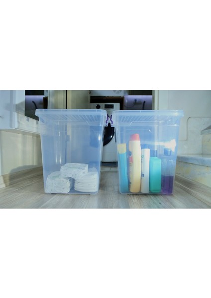 20 Litre 2 Adet Plastik Kilitli Kapaklı Dikey Derin Saklama Düzenleme ve Depolama Kutusu