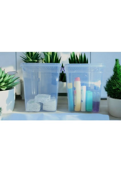 20 Litre 2 Adet Plastik Kilitli Kapaklı Dikey Derin Saklama Düzenleme ve Depolama Kutusu