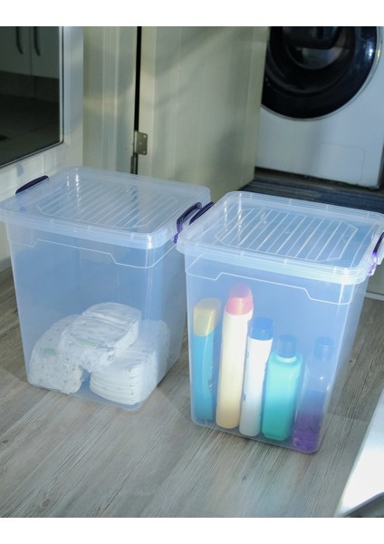 20 Litre 2 Adet Plastik Kilitli Kapaklı Dikey Derin Saklama Düzenleme ve Depolama Kutusu