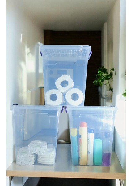 20 Litre 3 Adet Plastik Kilitli Kapaklı Dikey Derin Saklama Düzenleme Kabı modelleri