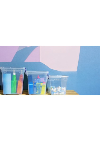 3 Lü (15-11-7,7 ) Litre Plastik Kilitli Kapaklı Dikey Derin Saklama Düzenleme Depolama Deterjan Kutusu