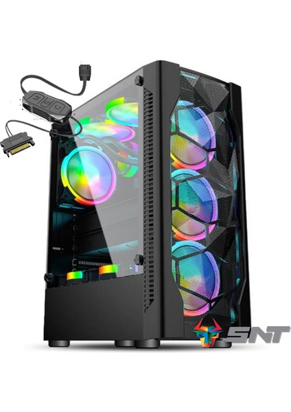 SNT Energy Snt Bliz Bz-I C4 Mid Tower Atx Gaming 4 x Argb Fanlar ve Kablolu Kontroller Dahil Masaüstü Bilgisayar Kasası (Power Yok)